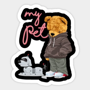 teddy bear with pet robot Sticker